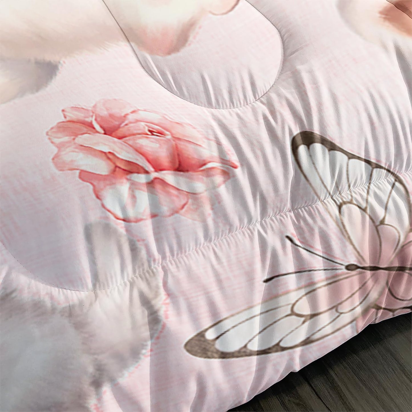 XYNHML Kids Bedding Full Cartoon Cat Comforter 3 Pieces Pink White Cat Butterflies Comforter Set for Teens Kids Boys Girls Adults Kawaii Flower Quilt with 1 Comforter and 2 Pillowcases