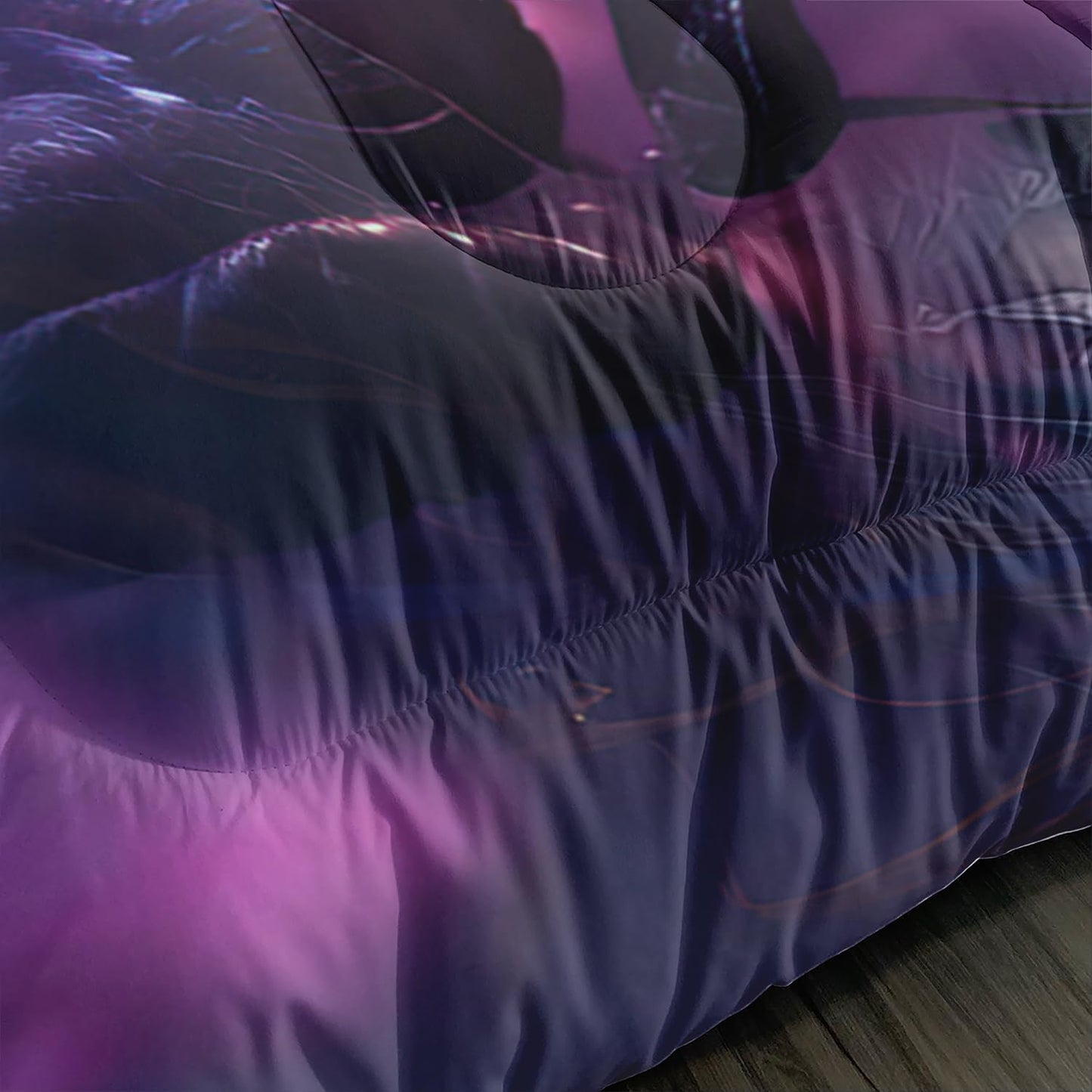 AILONEN Cartoon Black Cat Comforter Set Queen Size, 3D Purple Rose Bedding Set for Girls Women Bedroom Decor,Starry Night Planet Duvet Set,3 PCS, 1 Quilt 2 Pillowcases