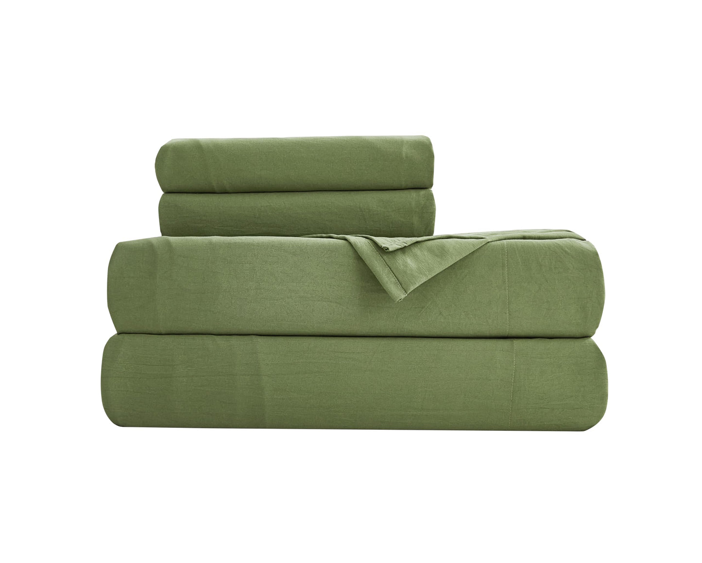 Chezmoi Collection Stone Washed Full Size Sheet Set - 4-Piece Extra Soft Breathable Wrinkle & Fade Resistant 14-Inches Deep Pocket Sheets & Pillowcases Set - Full, Olive Green