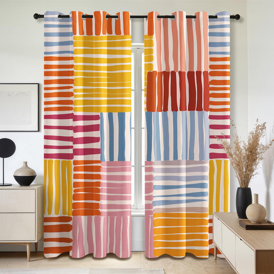 Solvivae Colorful Striped Curtains 54 Inch Length, Abstract Geometric Blackout Curtains for Bedroom Living Room, Room Darkening Thermal Insulated Grommet Drapes, Bright Colored Window Curtain