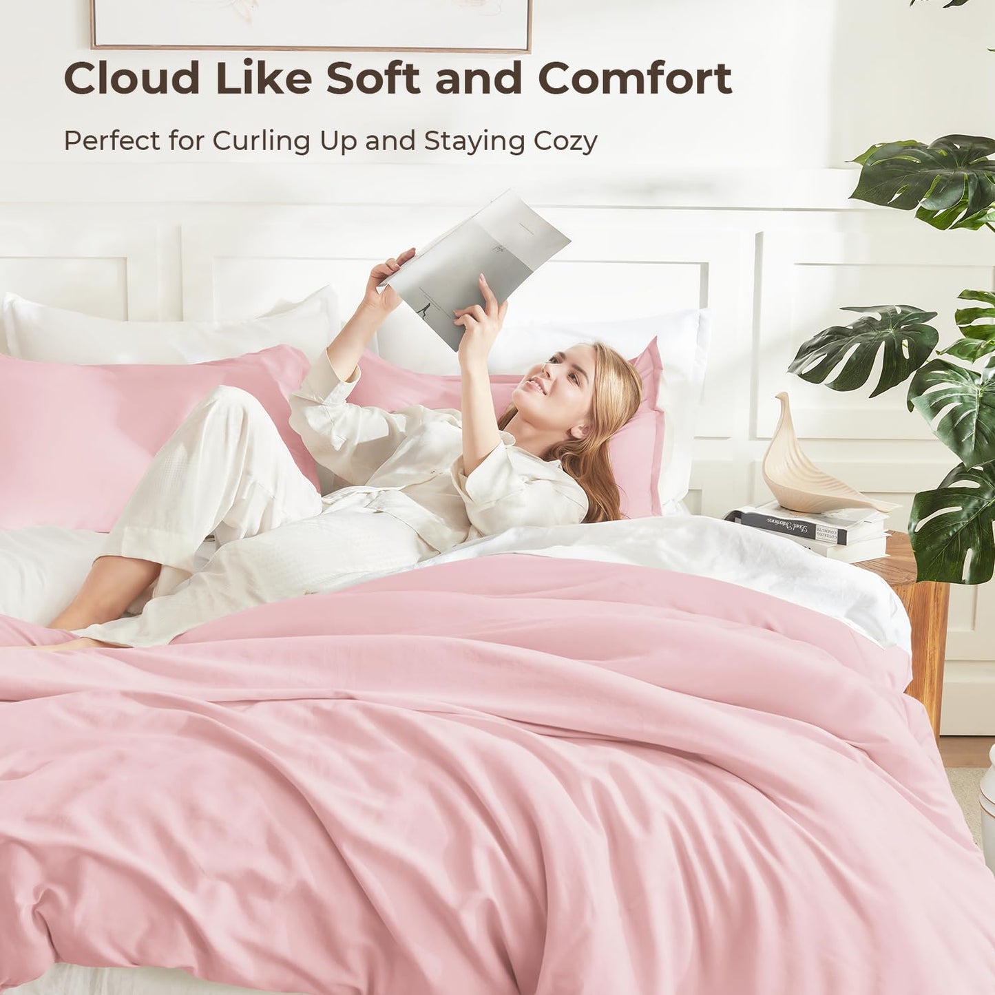 Litanika Pink Comforter Set King Size, 3 Pieces Aesthetic Soft Solid Bedding Comforter Set, All Season Bed Set (104x90In Comforter & 2 Pillowcases)