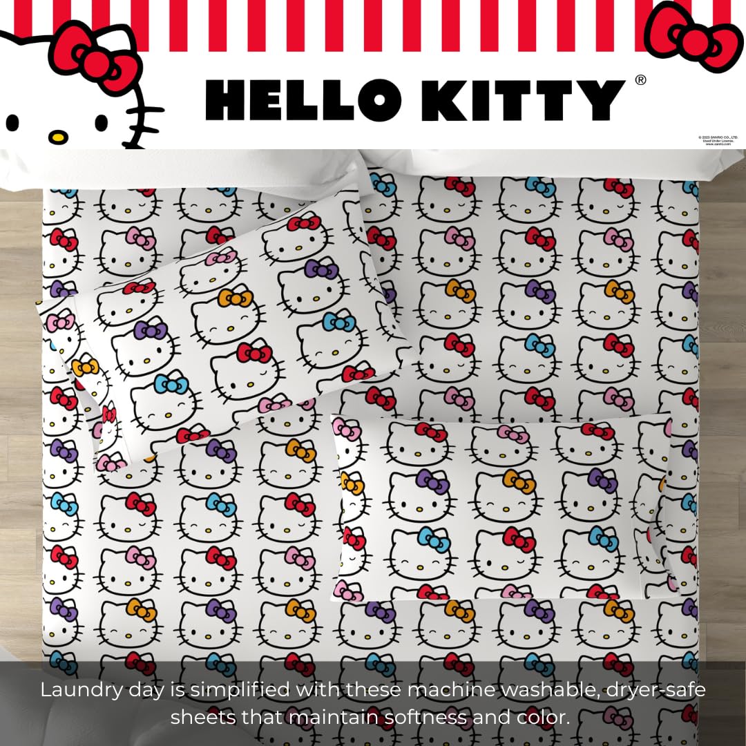 Hello Kitty Bows Bedding Super Soft Cozy Microfiber 4 Piece Full Sheet Set, (Officially Licensed Product) By Franco
