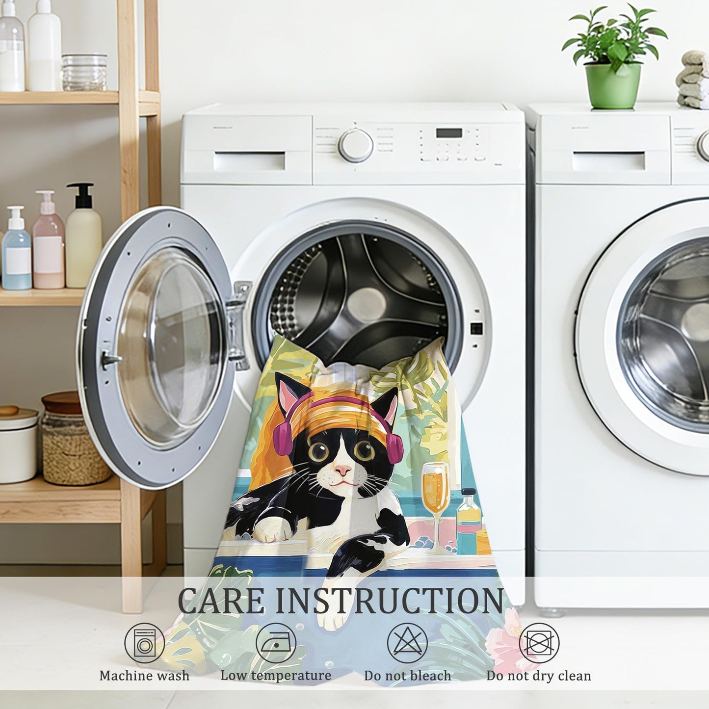 GICDSU Funny Cat Shower Curtain Boho Cute Black Cats Shower Curtain for Bathroom Pink Tropical Matisse Kitten Plam Tree Bath Curtains with Hooks Waterproof Fabric Bathtub 72x72 Inch