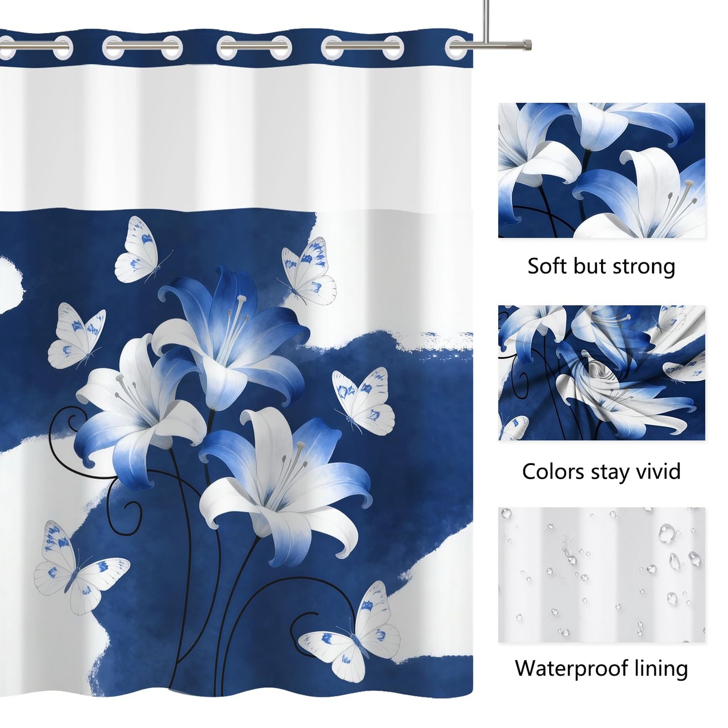 Xiazhilaio No Hook Modern Shower Curtain and Liner Set 71 x 74 Inch