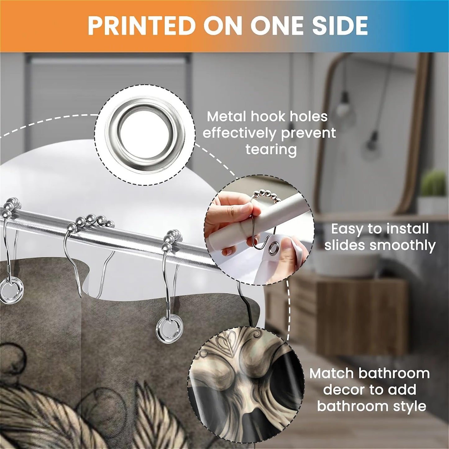 TANGXUNFA Flowers-Skull-1 Shower Curtain for Bathroom, Water-Resistant Long Shower Curtain Set 72x72 Inch with Metal Grommets and 12 Metal Hooks