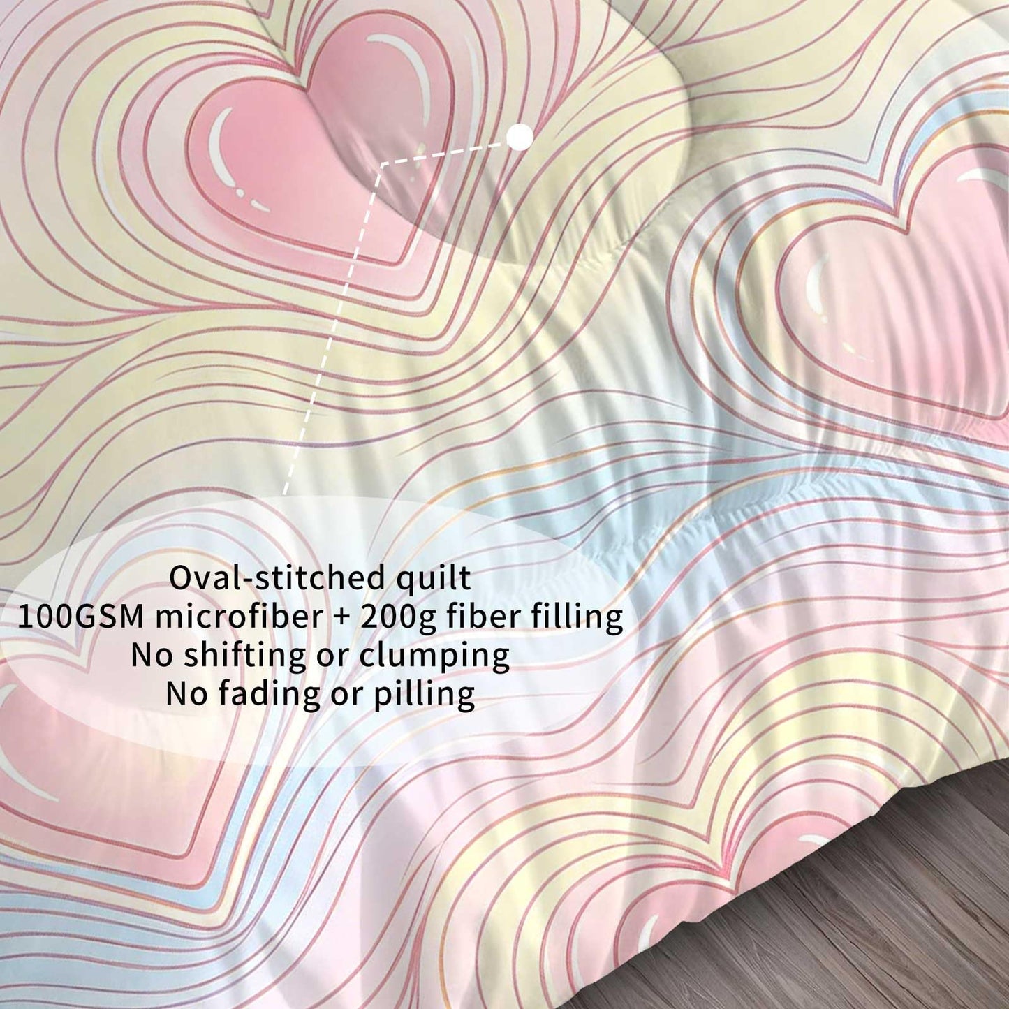 DJNEAR Pastel Heart Comforter Set, Soft Microfiber Cute Pink Heart Bedding Set for Girls Teens Women, 2 Pieces All Season Ombre Love Wave with 1 Comforter 1 Pillowcase, Twin Size