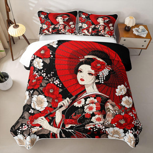 Erosebridal Japanese Quilt Twin Size - Geisha Bedspread Japan Women Bed Coverlet with 1 Pillowcase