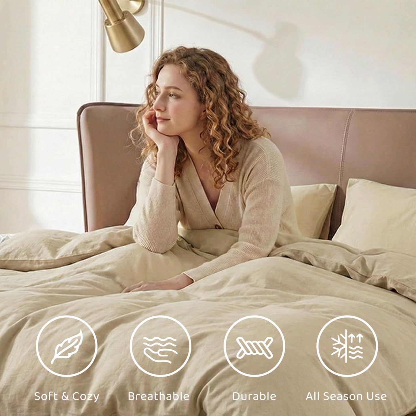 WRENSONGE Queen Comforter Set- 7 Pieces Beige Bed in a Bag Queen with Fitted Sheet, Flat Sheet, 2 Pillow Shams, and 2 Pillowcases- Warm Bed Set for All Season