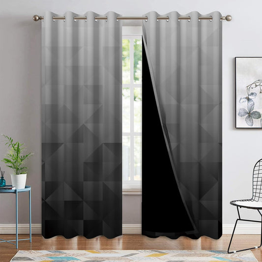 Xiazhilaio Gray Ombre Blackout Curtains 52 x 84 Inch, 2 Panels Gradient Geometric Print Drapes with Grommet Top, Modern Minimalist & Urban Style Window Treatment for Bedroom Living Room