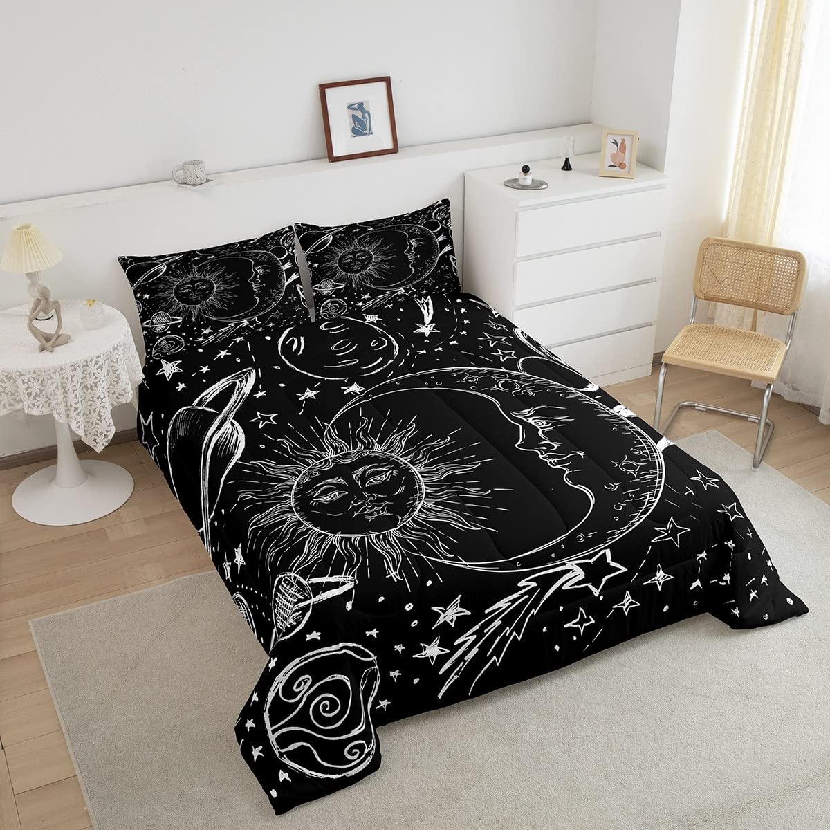 Feelyou Sun and Moon Bedding Set Twin Size Bohemian Style Comforter Set for Kids Boys Girls Galaxy Comforter Cosmic Celestial Quilt Set 1 Comforter Set with 1 Pillowcase