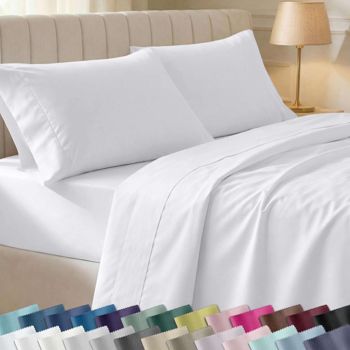 California Design Den Soft 100% Cotton Queen Sheet Set, 400 Thread Count Good Housekeeping Award Winner, Silky Smooth Sateen Weave with Deep Pockets, Breathable and Durable Cotton Bedding Set - White