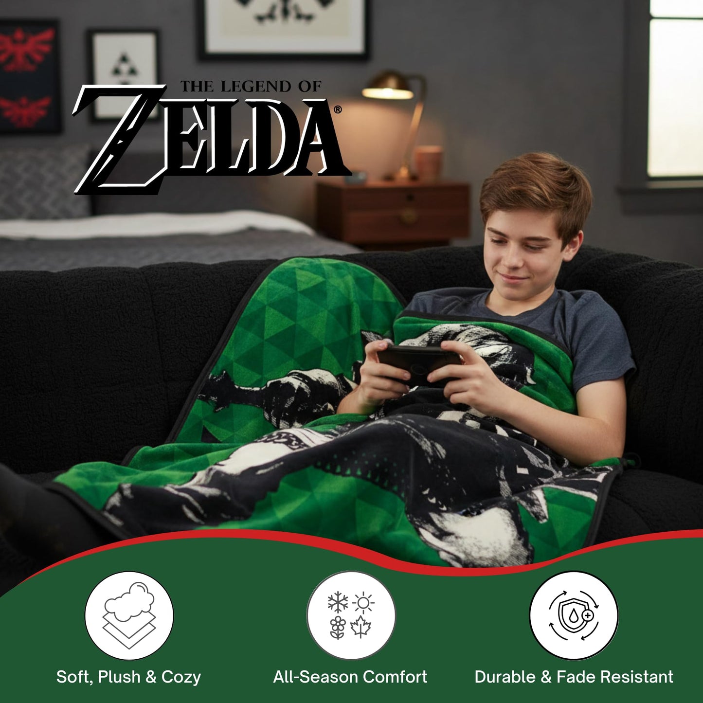 Legend of Zelda Hero Link Throw Blanket Video Game – Green Hyrule, Soft Cozy Decorative Blanket for Couch, Bed, or Gaming Room (100% Officially Licensed Product) by Franco Collectibles
