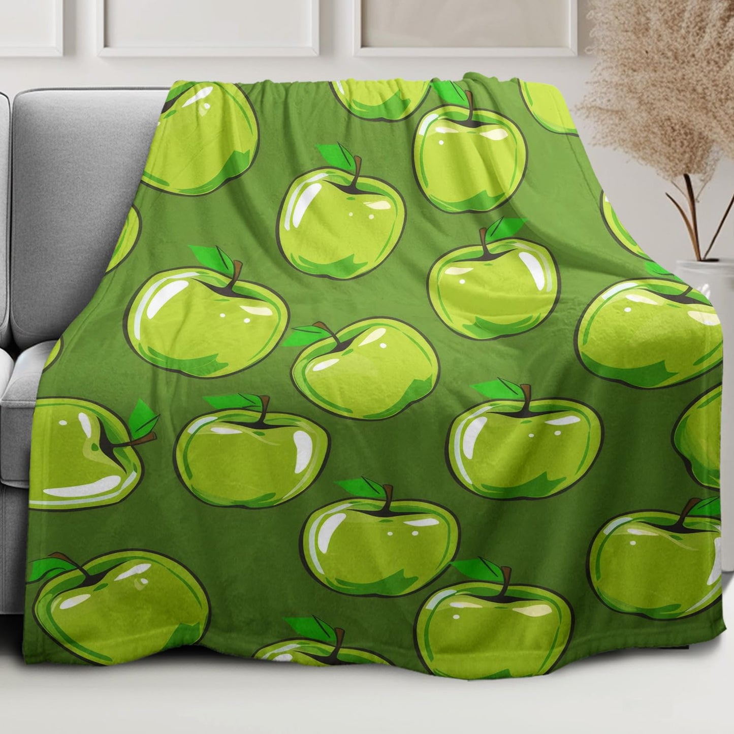 XSMEI Green Apples Throw Blanket, Decorative Fleece Blanket with Fresh Fruit Design, Super Soft Warm and Cozy, Gifts for Women Girls Kids, 50" x 60"