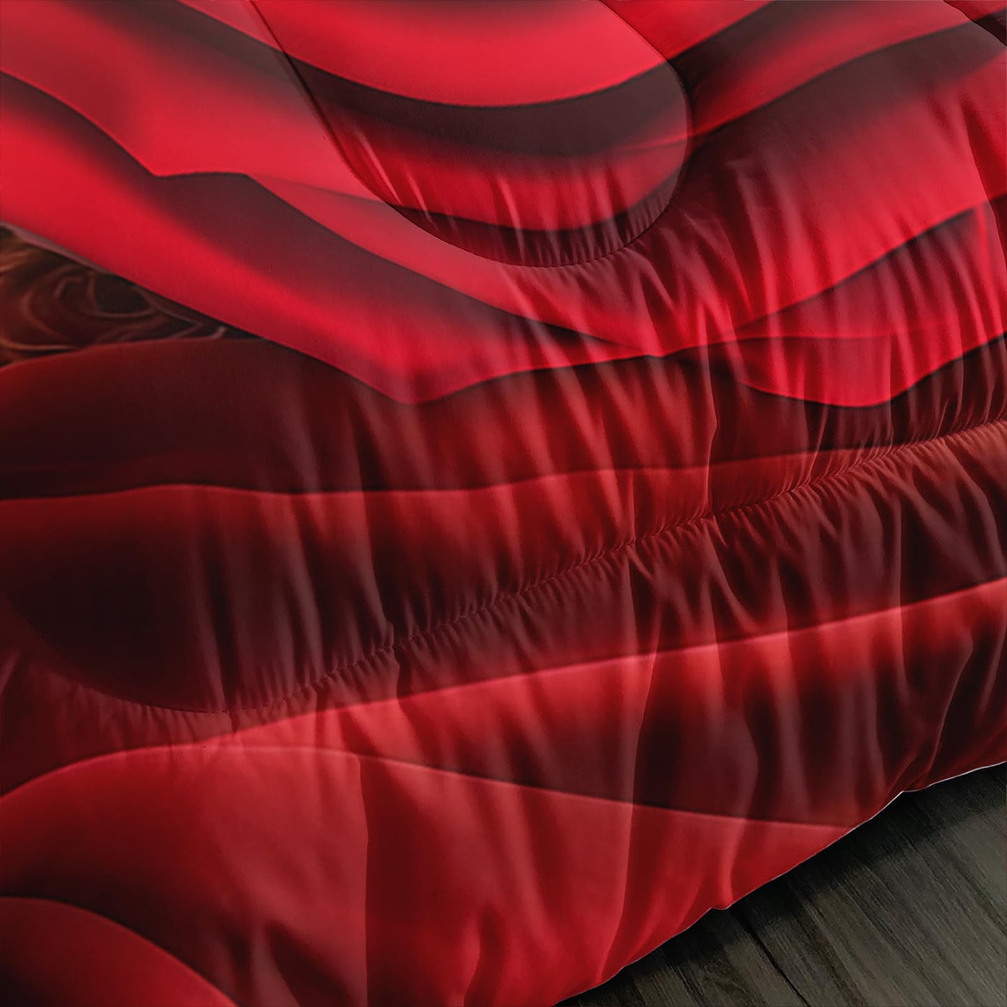 AILONEN Red and Black Rose Comforter Set Queen Size,Glod Crown Couple Bedding Set for Room,Romantic Flower Theme with 2 Pillowcases,3Pcs