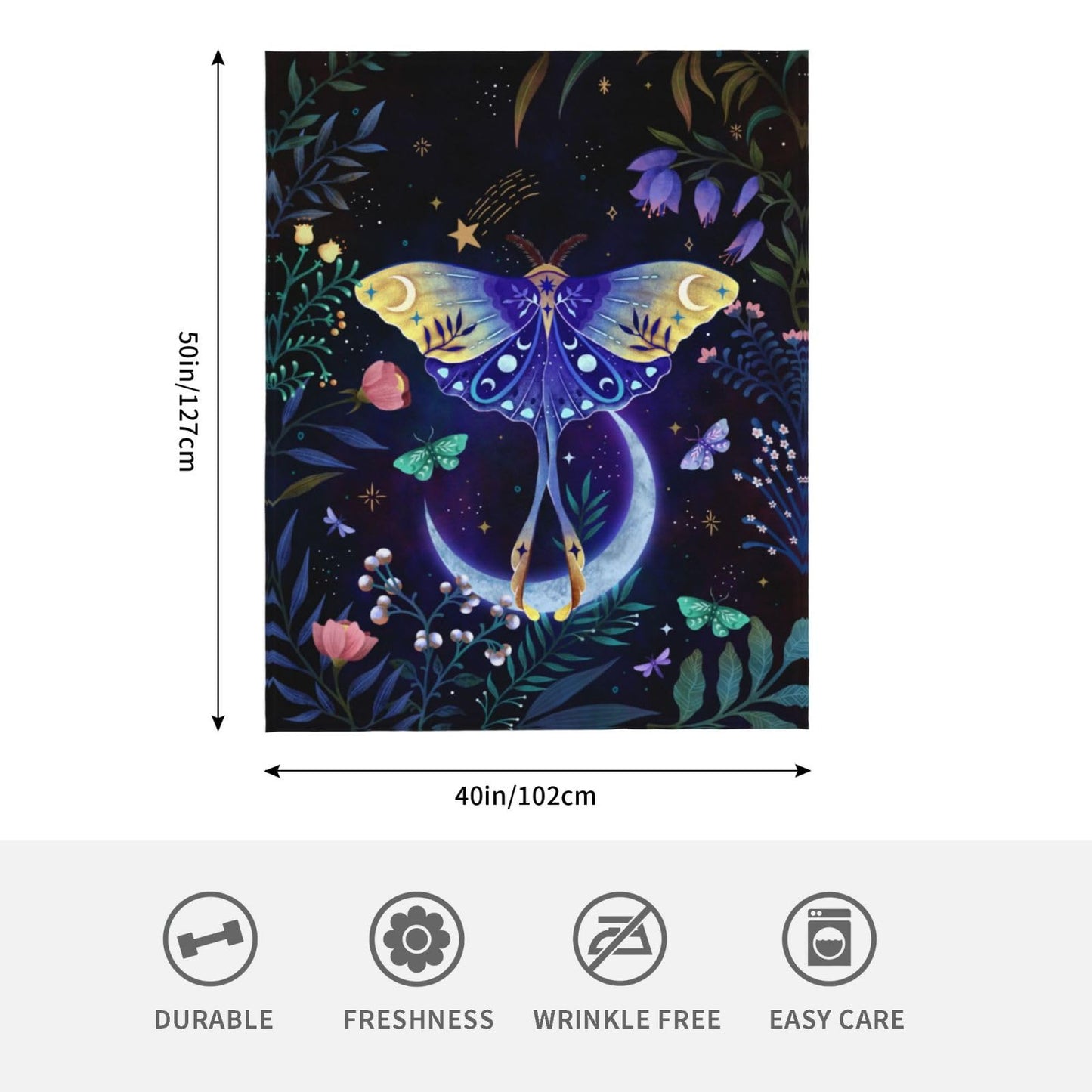 Moon Moth Throw Blanket Soft Cozy Lightweight Blanket for Couch, Bed, Sofa - Moth Pattern Decorative Plush Flannel Blanket for Women, Men, Kids 50"x40"
