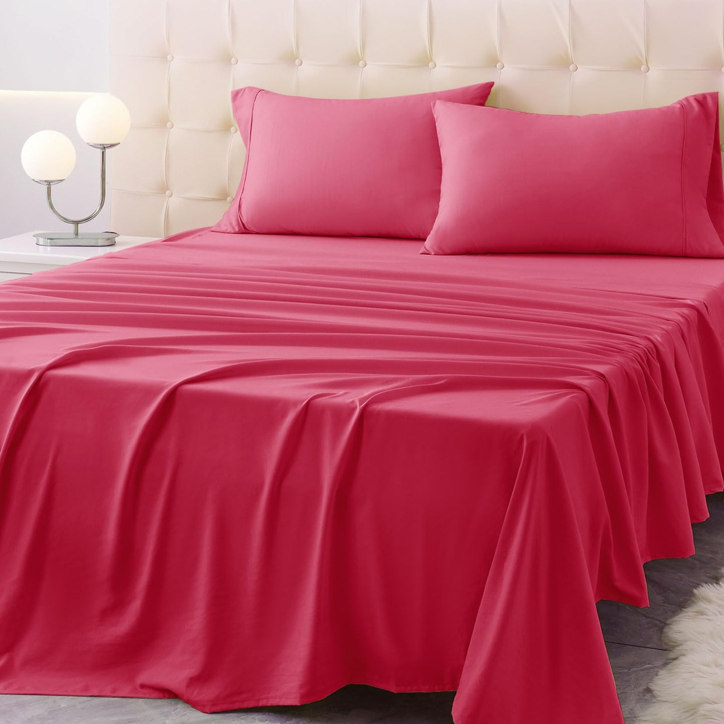Homilay Queen Size Bed Sheet Set - 4 Piece Soft Microfiber Sheets with Deep Pockets, Cooling Technology, and Wrinkle-Free Pillowcase. Hotel-Quality, Durable Bedding, Viva Magenta
