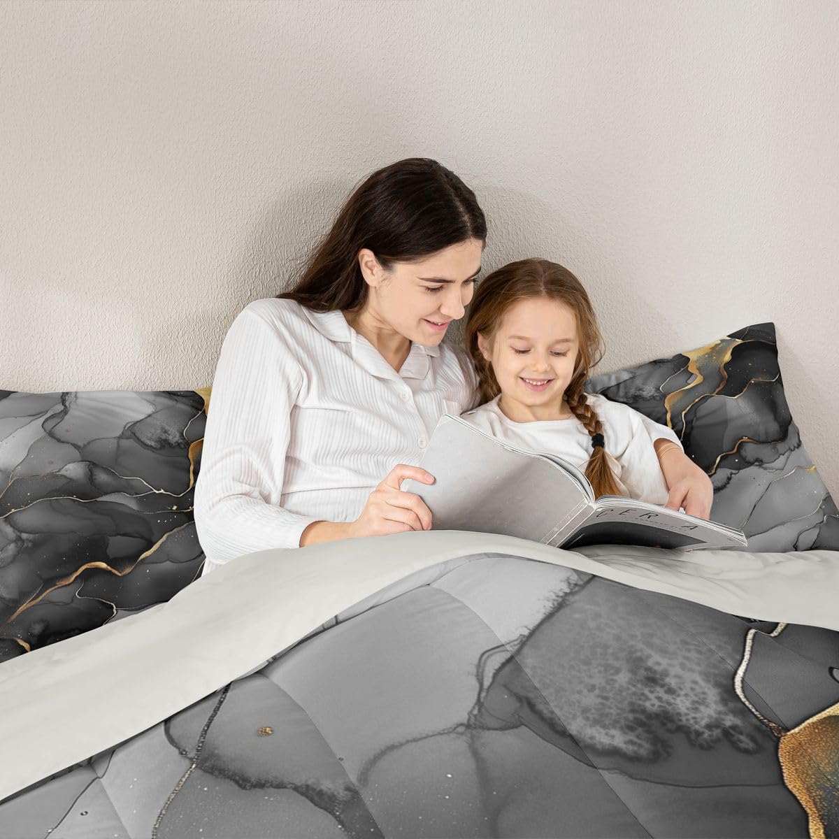 Erosebridal Marble Comforter Set King Black Grey Marble Print Bedding Set Gold Liquid Quicksand Design Comforter for Kids Boys Girls,Modern Abstract Art Quilt Duvet