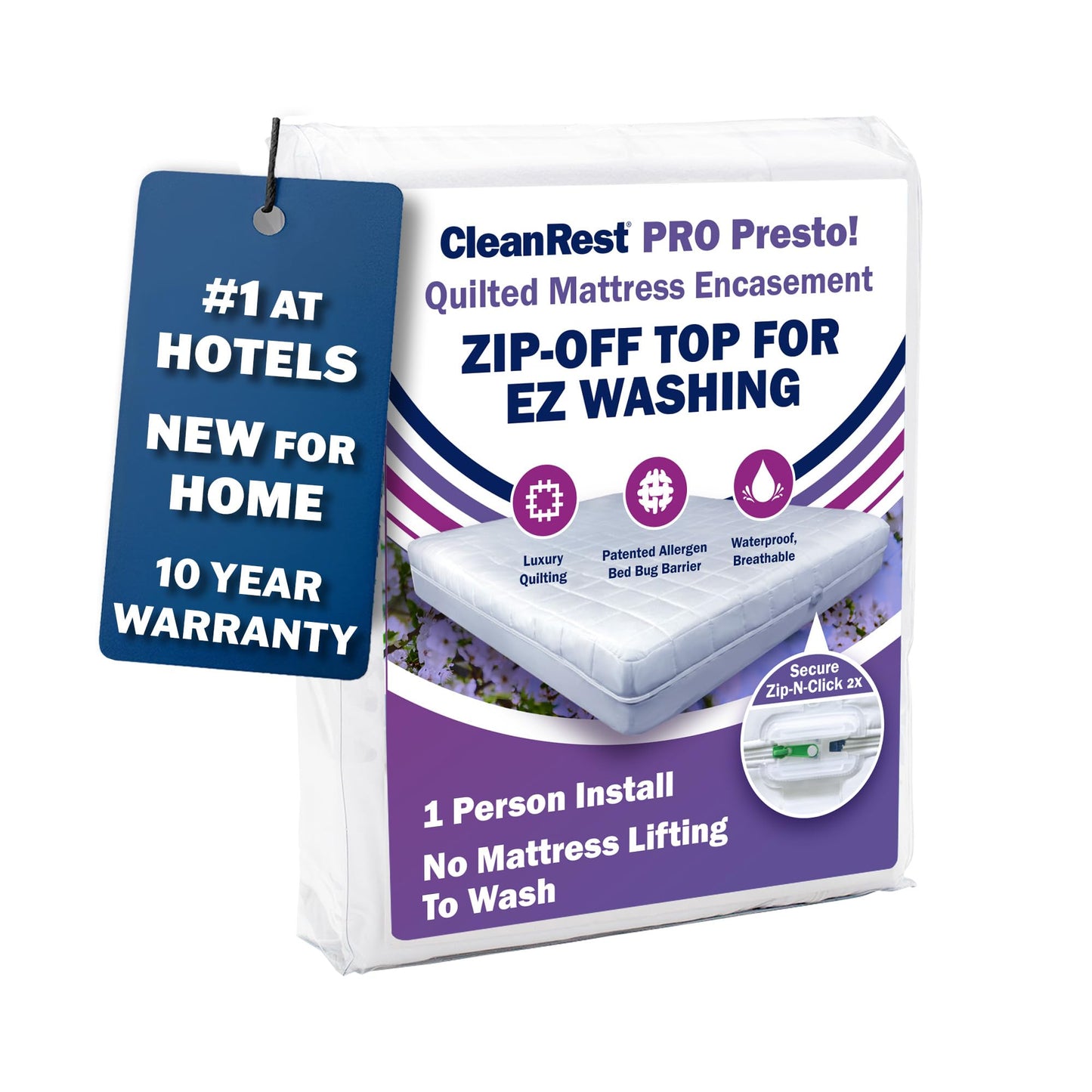 CleanRest PRO Presto! Quilted Zip-Off Top Mattress Encasement Protector for EZ Washing, Cal King Size, Waterproof, Bed Bug, Dust Mite & Allergen Proof - 1 Person Install, No Mattress Lifting to Wash