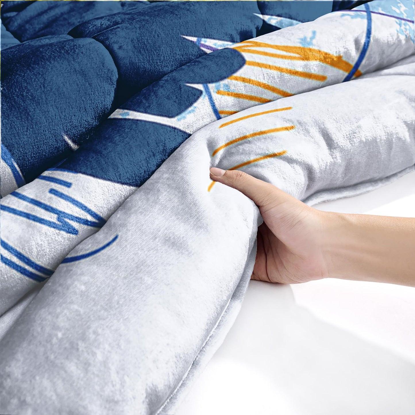 QOOMO Soccer Sherpa Fleece Comforter Set Boys Sports Bedding Set King Size for Kids Teens Hand Drawn Football Graffiti Style Design 3 Piece with 1 Comforter 2 Pillowcases