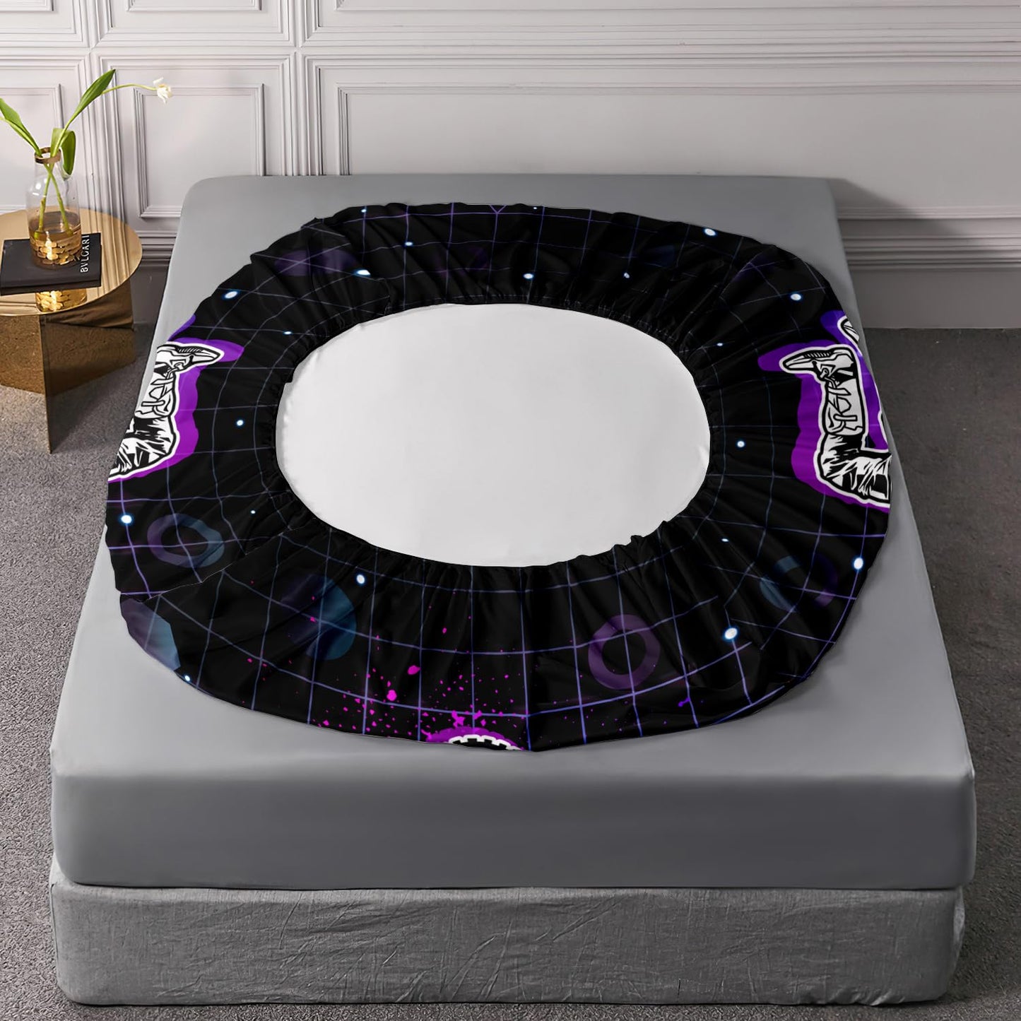 HOSIMA Motorcycle Racer Fitted Sheet Extreme Sports Theme Bedding Sets for Kids Teens Men Room Decor,Dirt Bike Motorbike Twin Bedding Set Purple Line Grid Black Fitted Sheet with 2 Pillowcases.