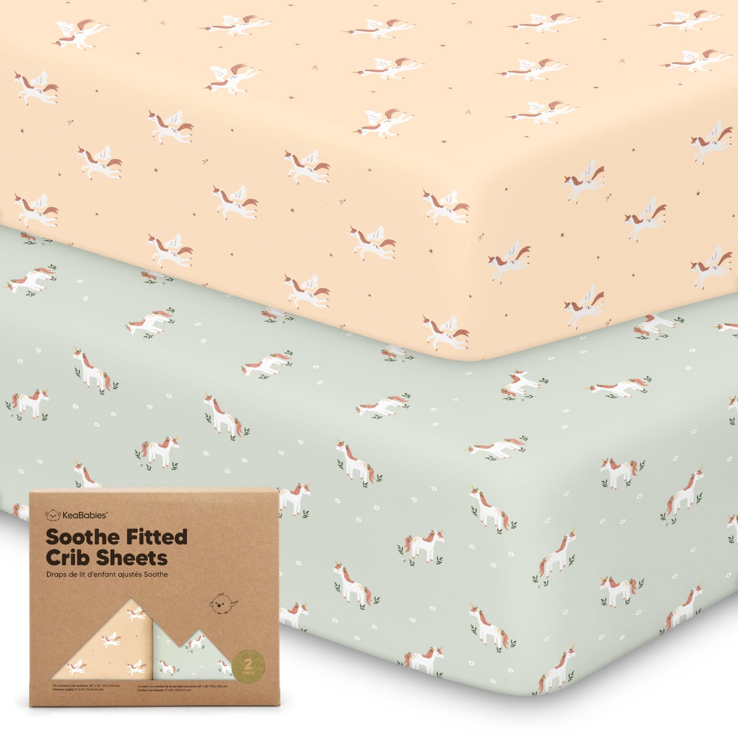 KeaBabies 2-Pack Organic Cotton Crib Sheets for Boys, Girls - 52x28 Fitted Crib Mattress Sheet Neutral, Breathable Cover for Baby Bed Set, Toddler Mattress, Soft & Cute Prints (Lune Mystic)