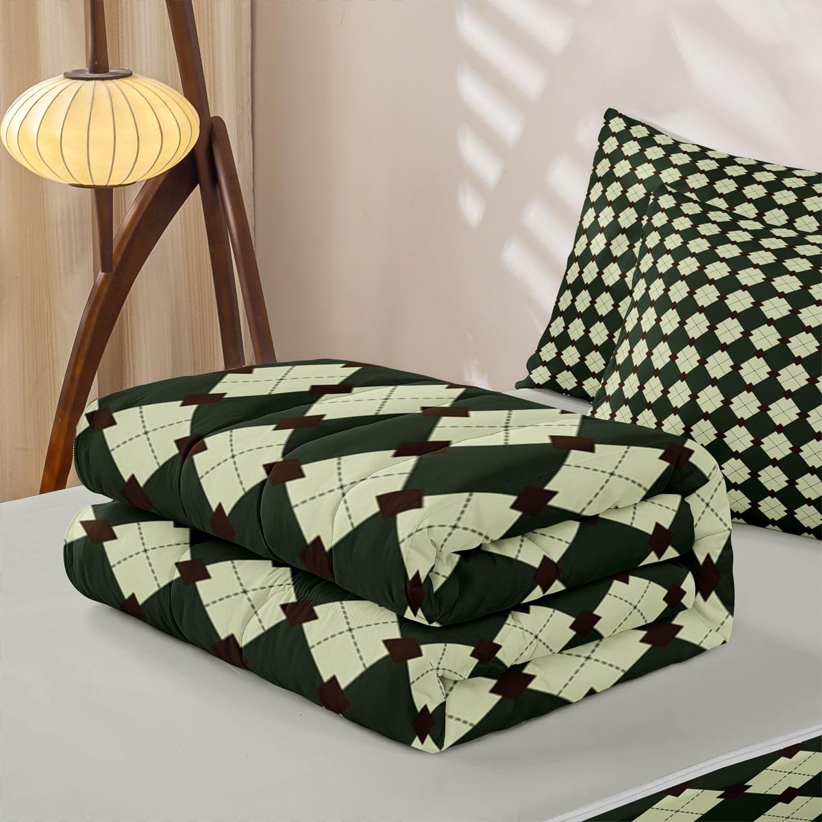 Feelyou Plaid Zipper Bedding Full Maze Lattice Zipper Bedding Sets for Kids Boys Girls Checkered Printed Comforter Set with Fitted Sheet and Pillowcases Ethnic Monochrome Texture Bedroom Decor