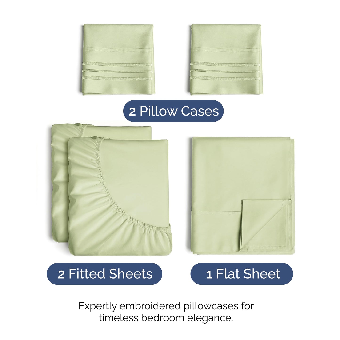 Split King Size 5 Piece Sheet Set - Comfy Breathable & Cooling Sheets - Hotel Luxury Bed Sheets for Women & Men - Deep Pockets, Easy-Fit, Soft & Wrinkle Free Sheets - Light Sage Green Oeko-Tex Sheets