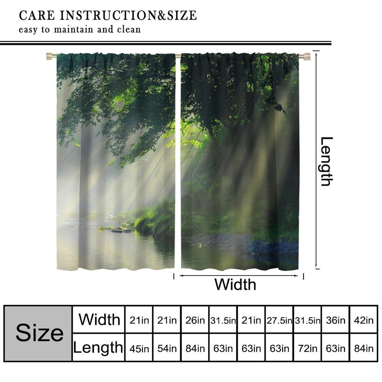 AuiMzoo Forest Waterfall Curtains Natural Woodland Lakes, Streams and Forest Flora Blackout Curtains for Bedrooms, Living Rooms and Coffee Rooms42X45 Inch