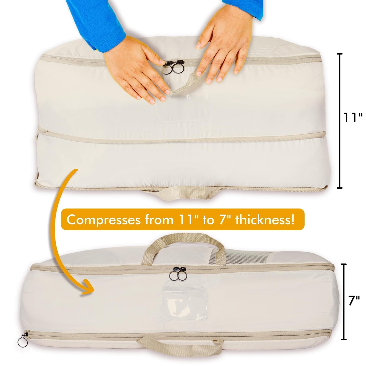 HappiBox 2-pack XXL Comforter Storage Bag - Space Saving Compression Bag for Pillows, Blankets, Bedding -Collapsible Extra Large Mesh Packing Cube - Queen King (1 Med + 1 Large Combo)
