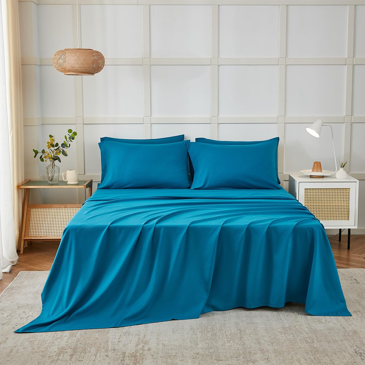 ILAVANDE Teal Queen Sheets Set 6 Piece,Hotel Luxury Super Soft 1800 Series Microfiber Queen Bed Sheets Set-Wrinkle Free & Breathable-14 Deep Pocket Sheets for Queen Size Bed(Queen,Teal)