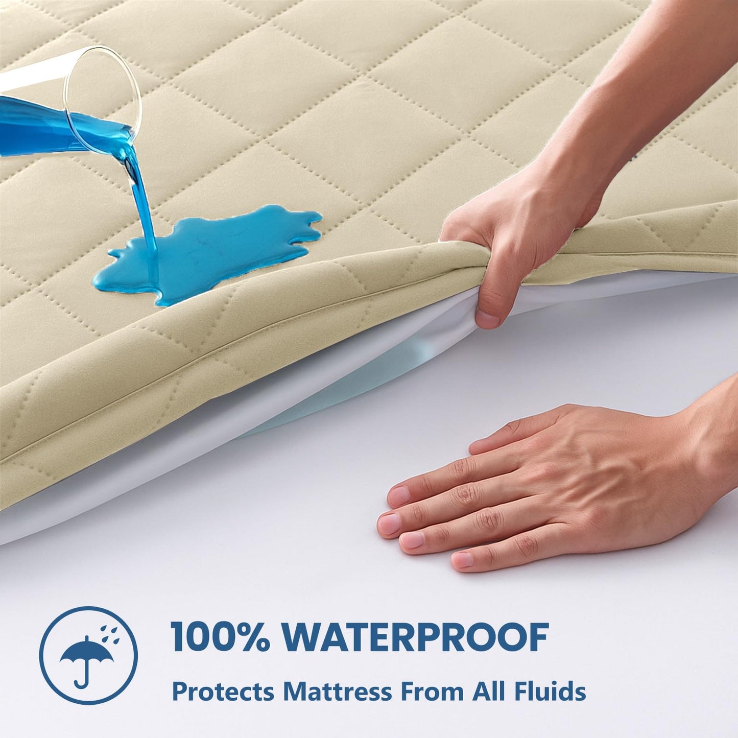 Twin Mattress Protector,Waterproof Mattress Protector Fitted Up to 16" Deep Pocket, Soft Breathable Bed Mattress Cover for Bedroom,Doom Room,(Khaki)