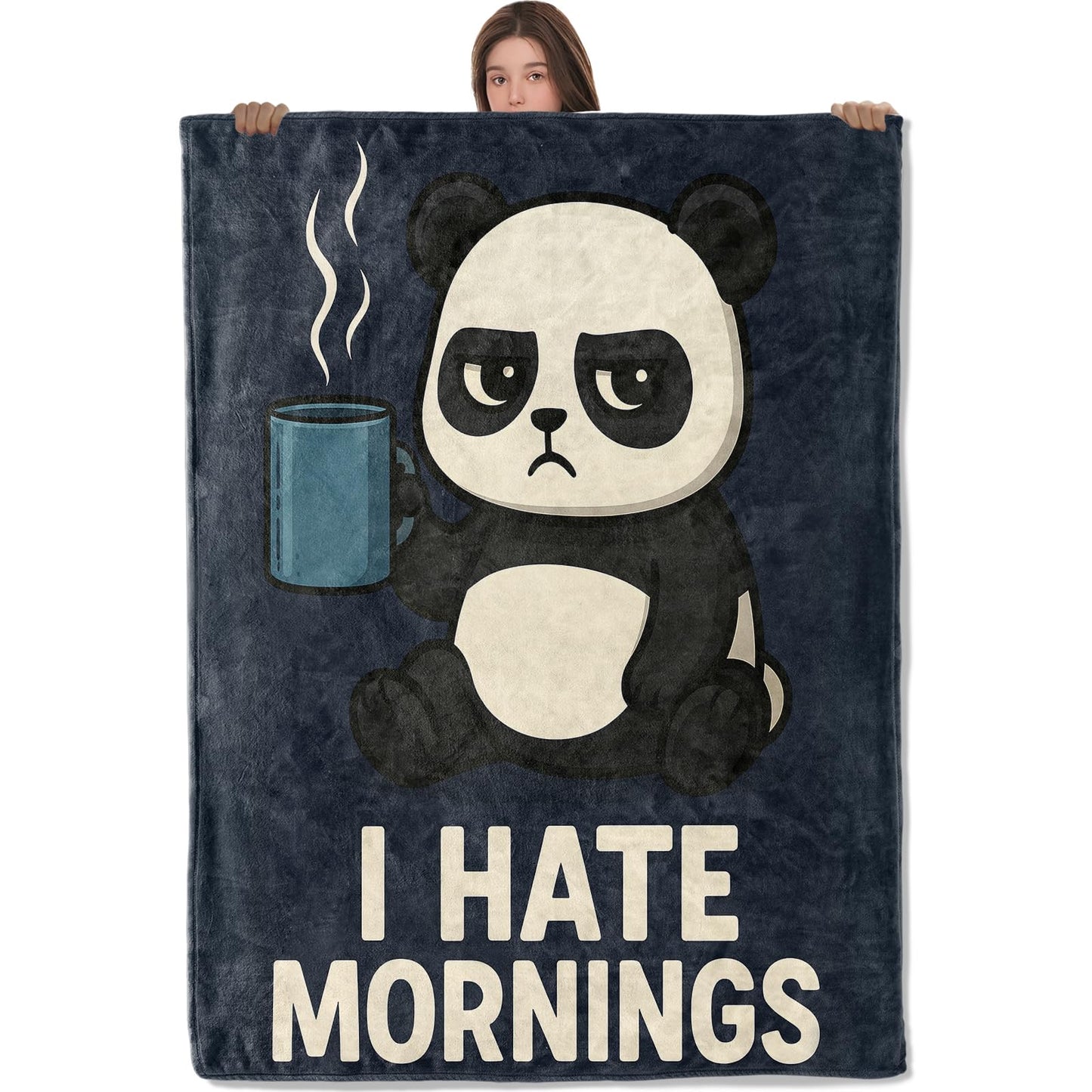 Wanoryer I Hate Mornings Panda Blanket, Comfy & Warm Flannel Grumpy Cartoon Pandas Throw Blanket for Couch, Gifts for Kids Adults Women, Soft Fuzzy Lightweight Travel Bed Blankets for Decor 50"×60"