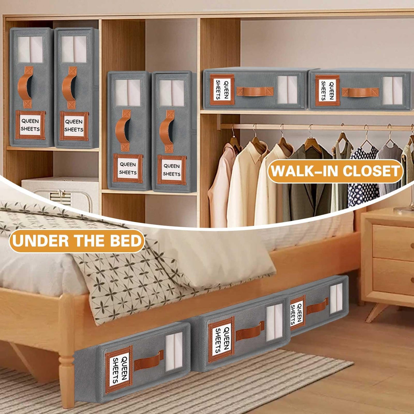 GhvyenntteS 4 Pack Bed Sheet Organizers and Storage + 3 Pack Fabric Storage Bins