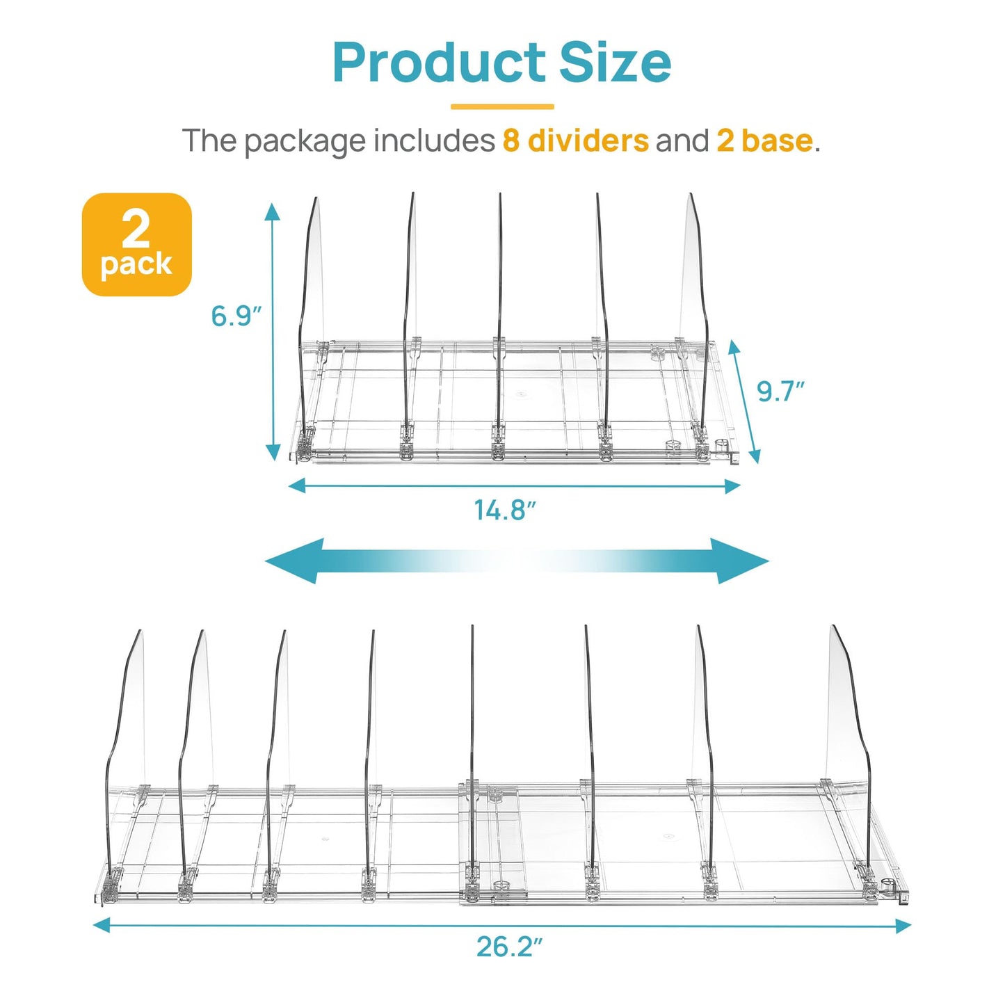 Vtopmart Free-Adjustable Purse Organizer for Closet with 2 Base, Clear Handbags Storage Organizer, Fits Different Bag Sizes & Closet Shelf, Expandable Plastic Shelf Dividers for Handbags, Wallets