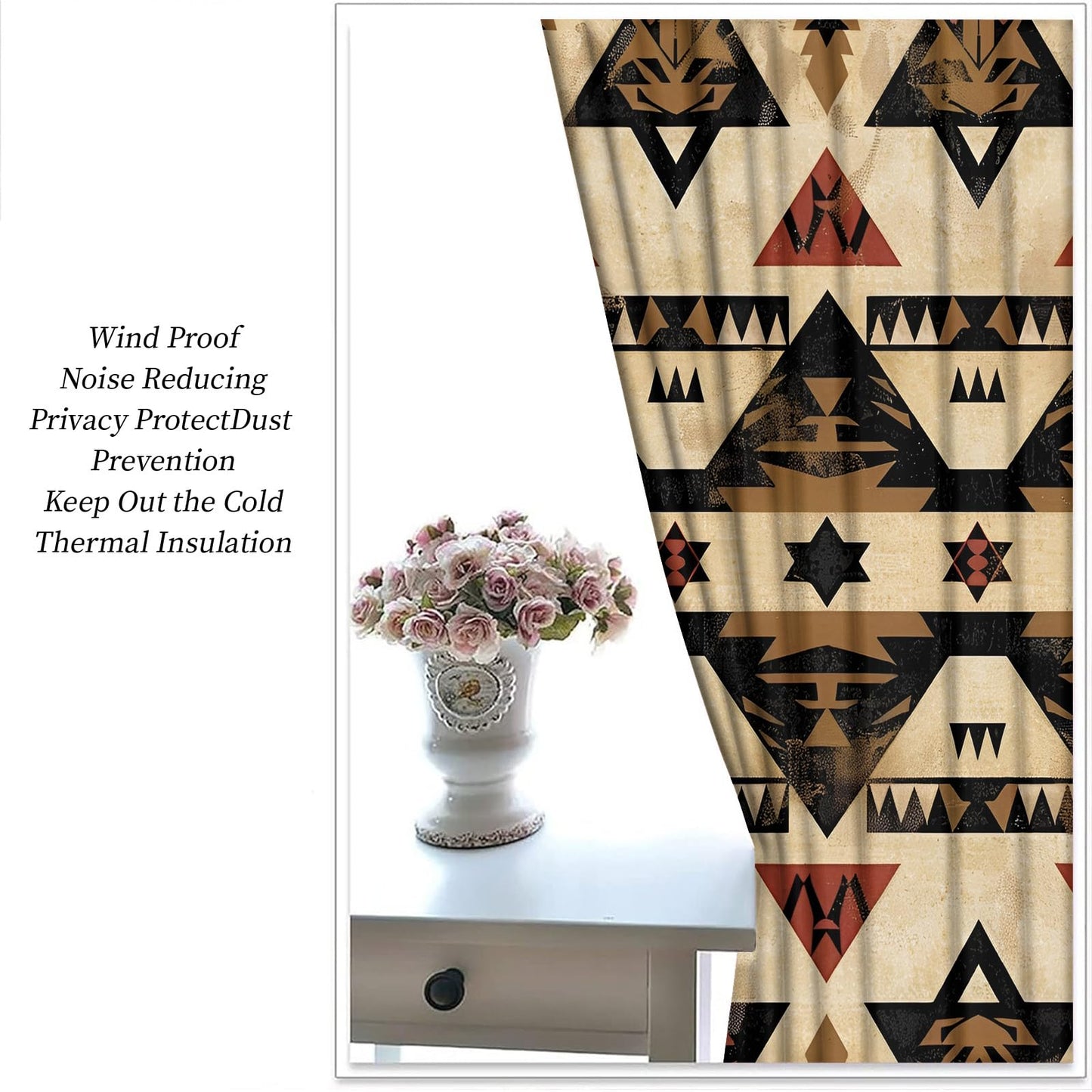 Southwestern Ethnic Blackout Curtains, Aztec Curtains for Living Room, Native American Navajo Black Out Bedroom Curtain Thermal Insulated Grommet Drapes 2 Panels, for Boys Room 31.5"W x 63"L x2