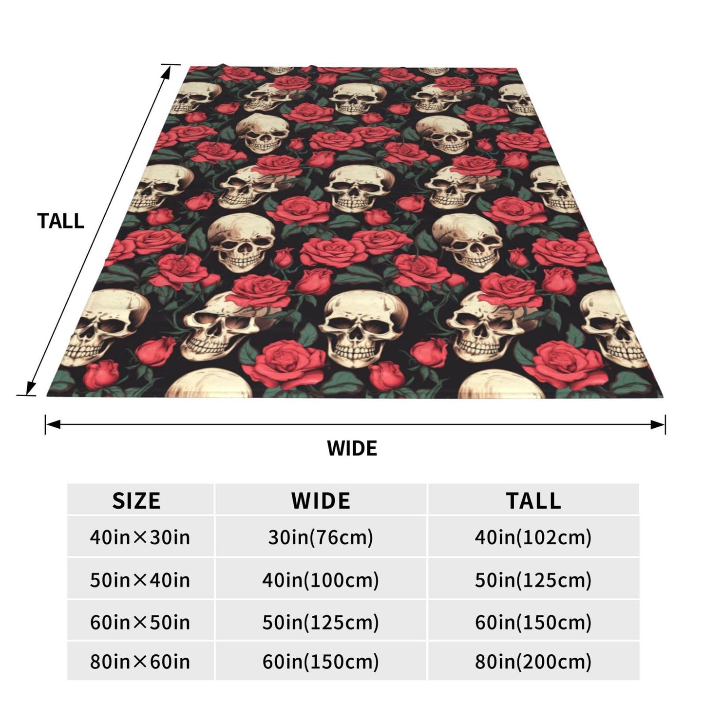amepay Skull Flower Rose Blanket Gifts for Adults Women Men Gothic Skull Skeleton Flannel Throw Blankets Soft Fuzzy Lightweight for Home Decor Couch Bed Sofa 60x50 Inches