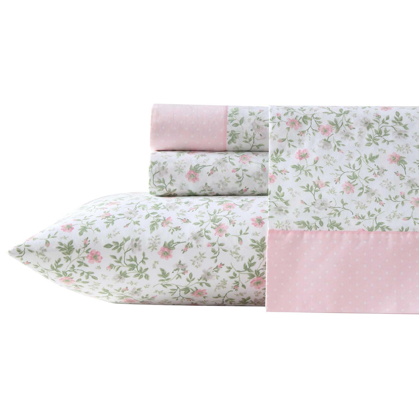Laura Ashley – Twin Size Sheet Set, Crisp & Lightweight Cotton Percale Bedding with Fitted Sheet and Pillowcase, Floral Room Decor, Deep Pocket, College Dorm Room Essentials (Bonnie Pink)