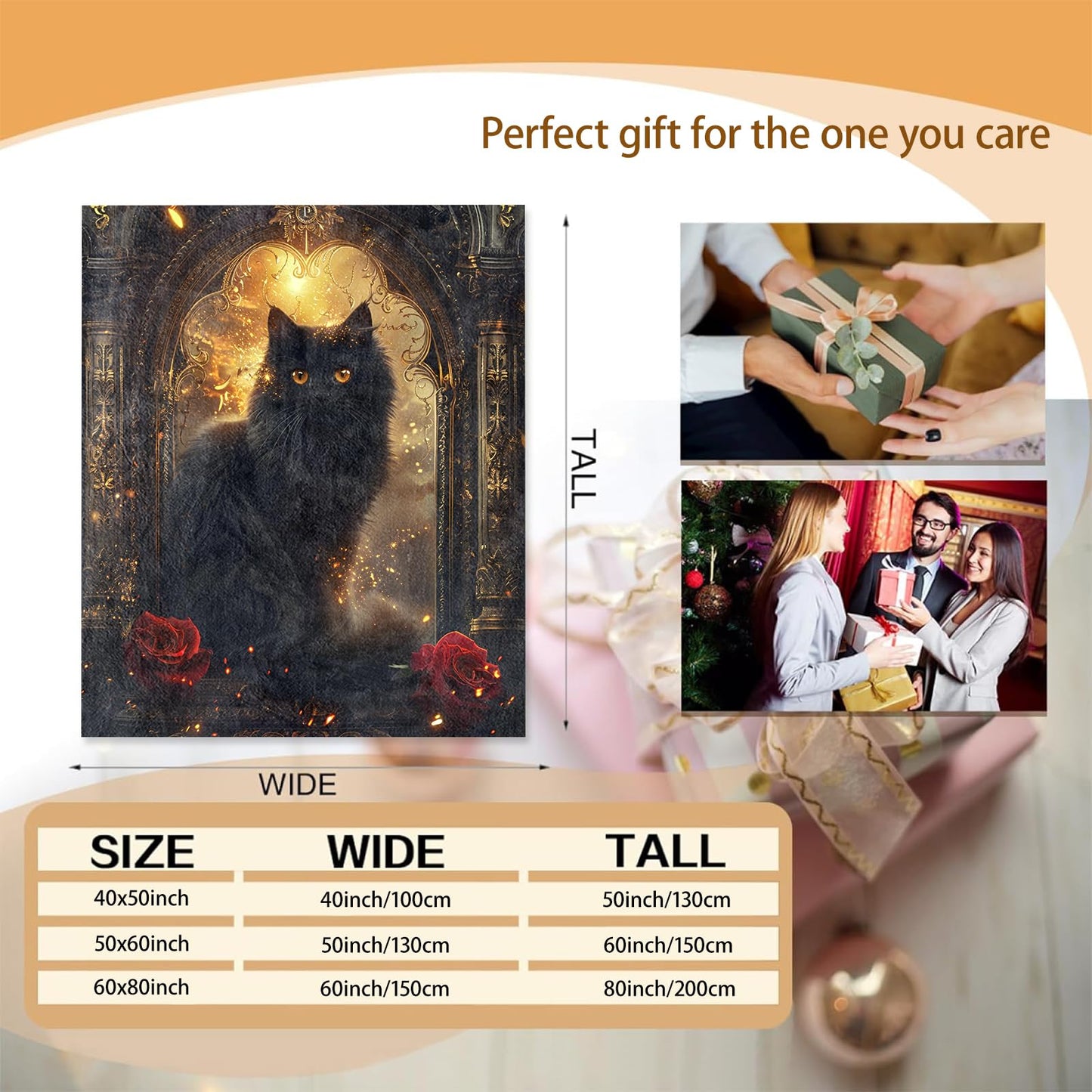 Black Cat Gothic Theme Blanket Gifts for Women Girls, Soft Warm Lightweight Flannel Throw Blankets for Living Room Home Sofa Travel Decor 50" x 60"