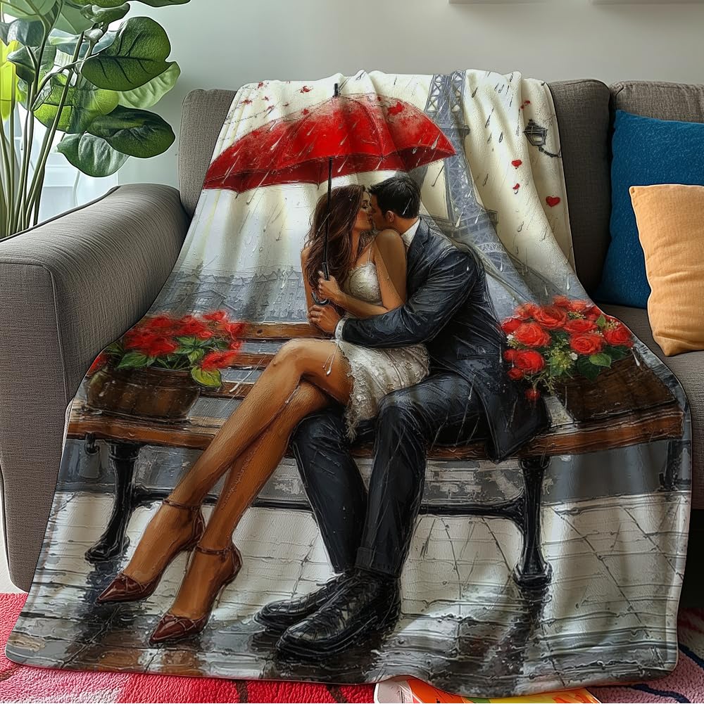 HUNXIAOJ Paris Throw Blanket Eiffel Tower Decor Romantic Gift Warm Soft Flannel for Adults Bed Sofa Couch (49in x 59in)