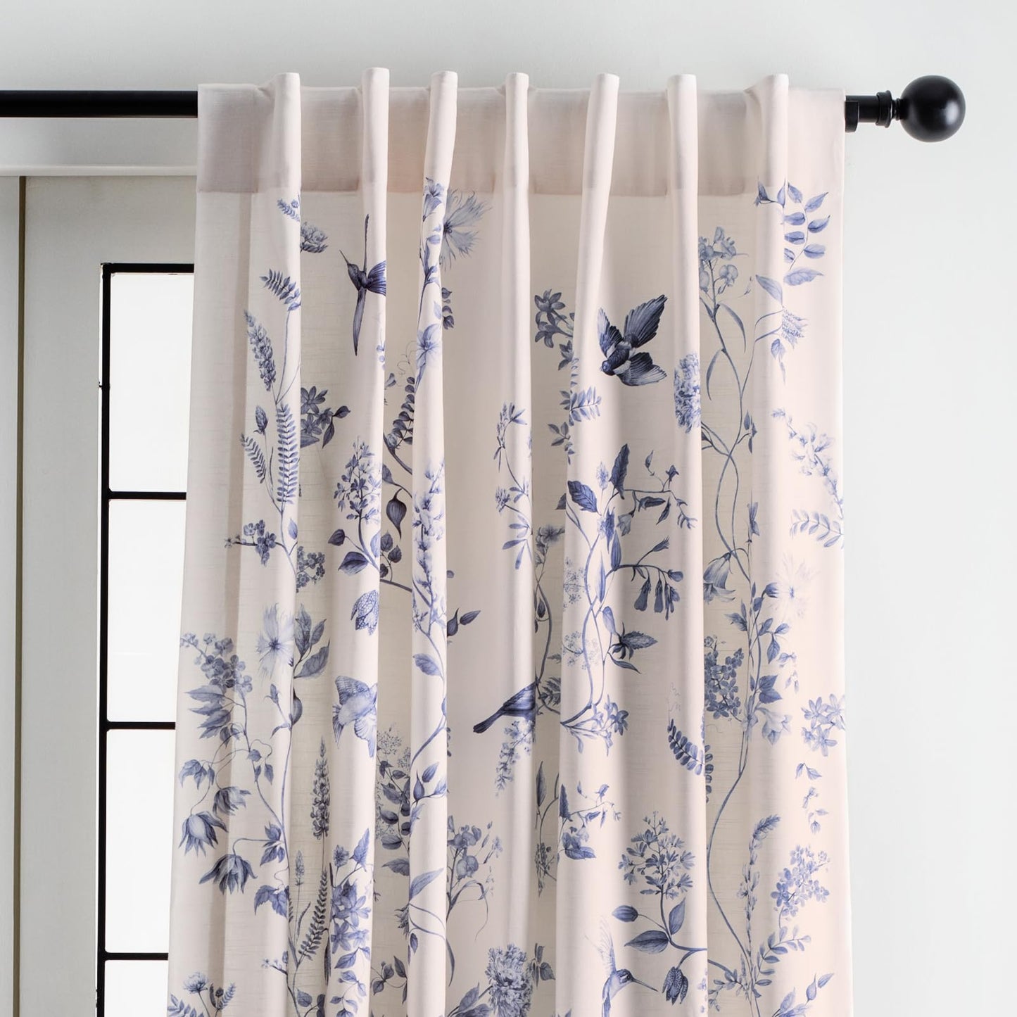 Maison d' Hermine Curtains for Living Room 100% Cotton 96 inch Length One Panel Light Filtering Curtains for Windows with Rod and Loop Pockets Spring Summer (Neo Ipomee - Beige, 50" W x 96" L)