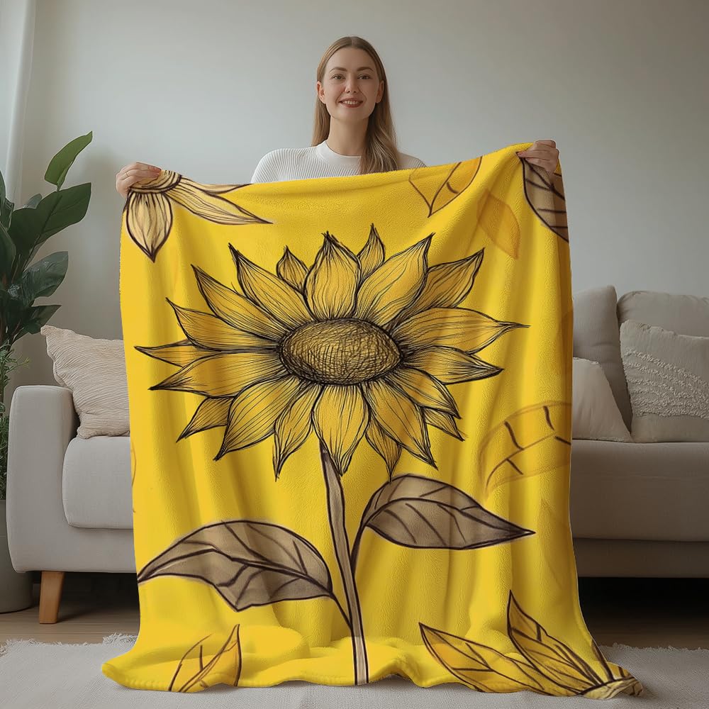 HUNXIAOJ Flower Print Blanket Rustic Floral Throw Blanket Floral Bedding Country Flower Decor Warm Soft Flannel for Bed Sofa Couch (49in x 59in)