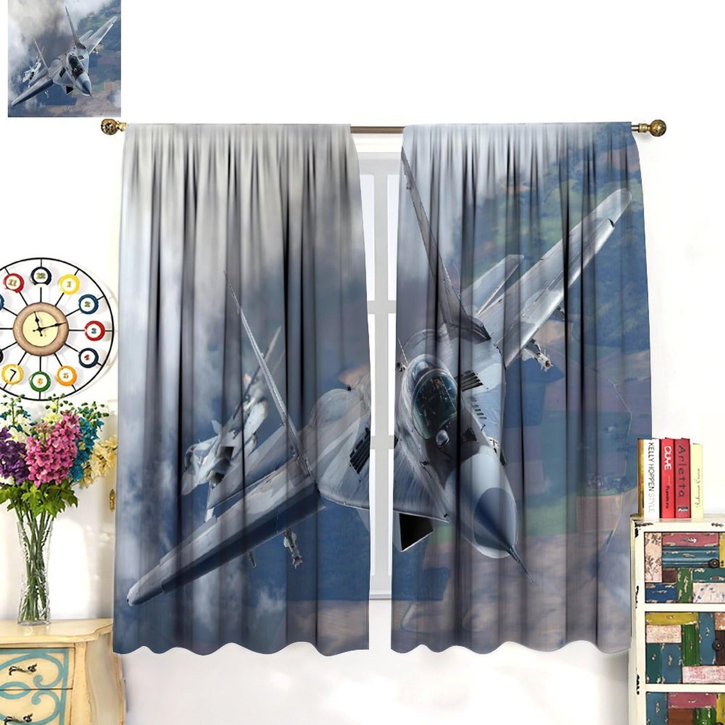VUMIVI MiG-29 Curtains Modern Fighter Jets Beautiful Design 3D Close-Up Military Equipment Theme Rod Pocket Window Treatments for Boys Bedroom Kitchen Living Dining Room Office 42" W X 44.5" L