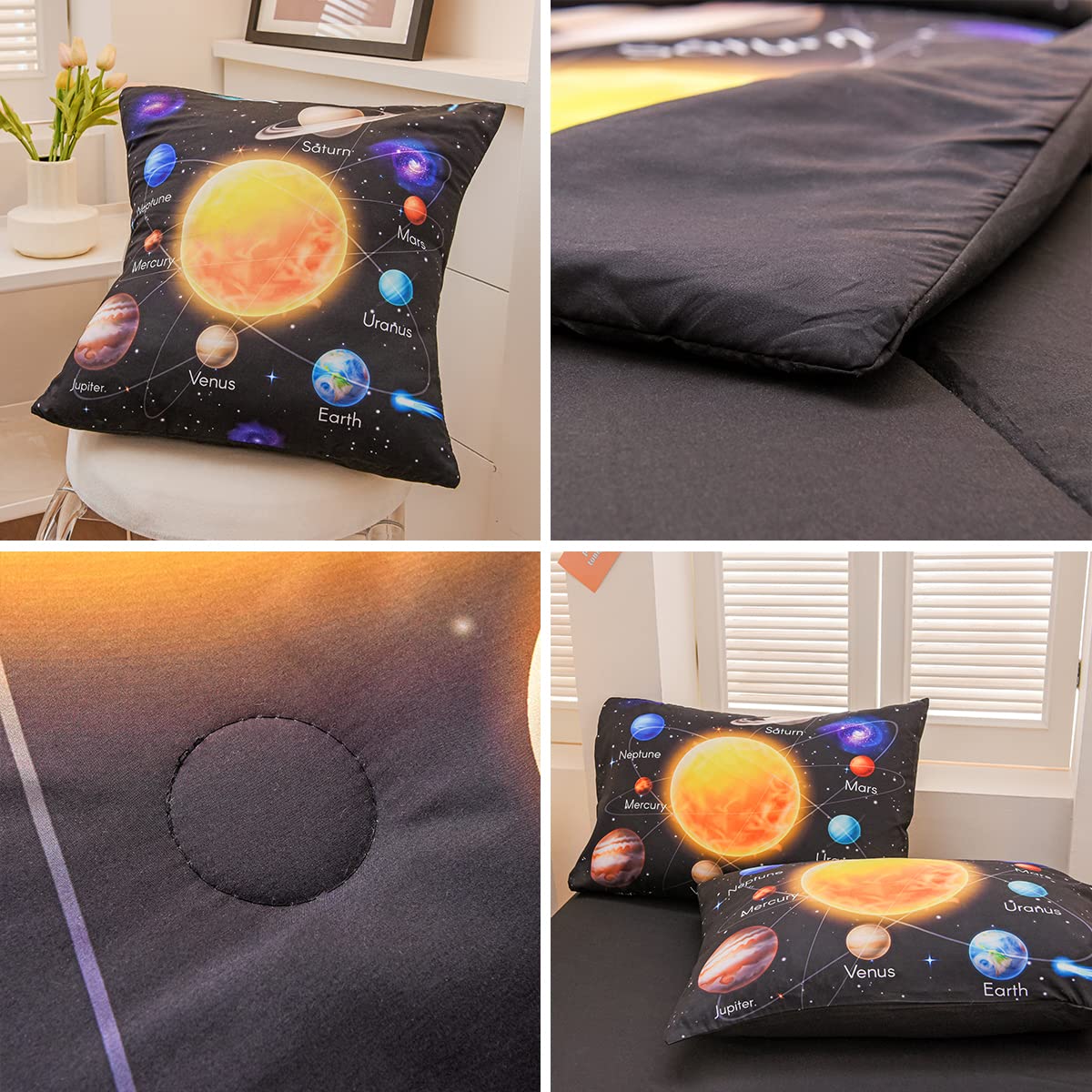 Tasselily 6 Pcs Bed in A Bag Twin Comforter Set for Boys, Solar System Universe Planet Comforter, Space Bedding Sets with Sheets for Kids