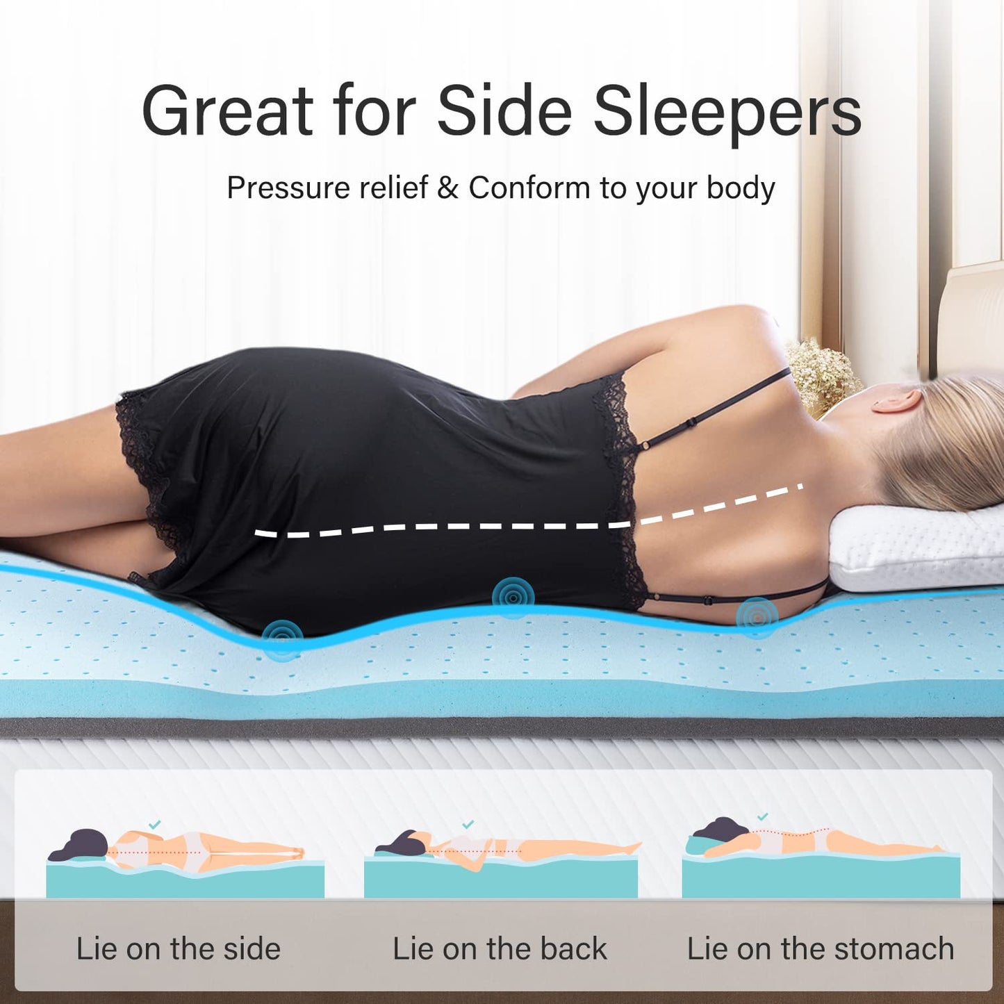 Maxzzz Full Mattress Topper,3 Inch Ventilated Design Memory Foam Queen Mattress Topper,Cooling Gel Infused Swirl Foam Pad for Pressure Relief Back Pain, CertiPUR-US Certified