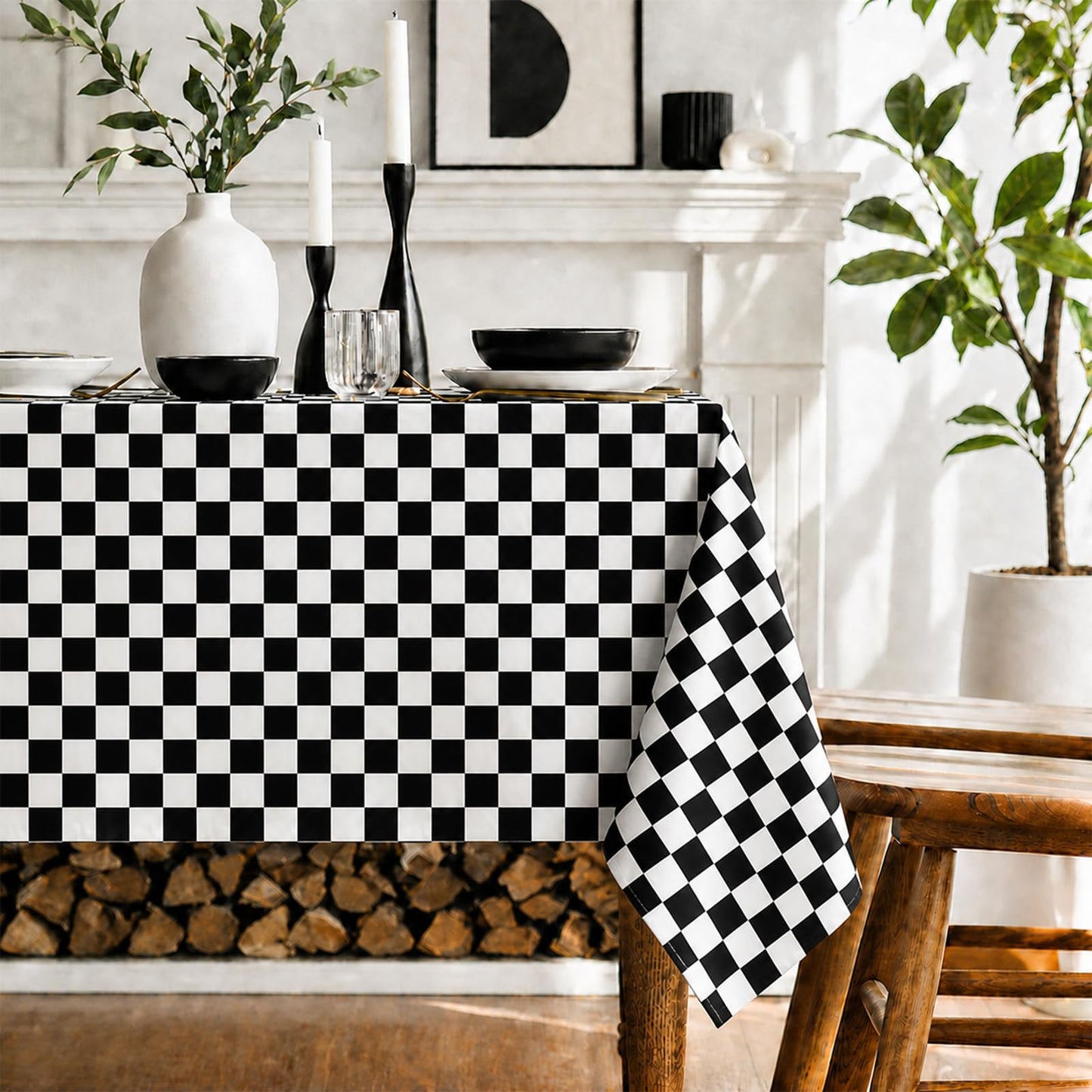 Juynyyn Checkered Tablecloth 60x84 Inch Black and White Checkered Flag Table Cloth for Race Car Decorations, Birthday Party Supplies, Rectangle,Table Cover