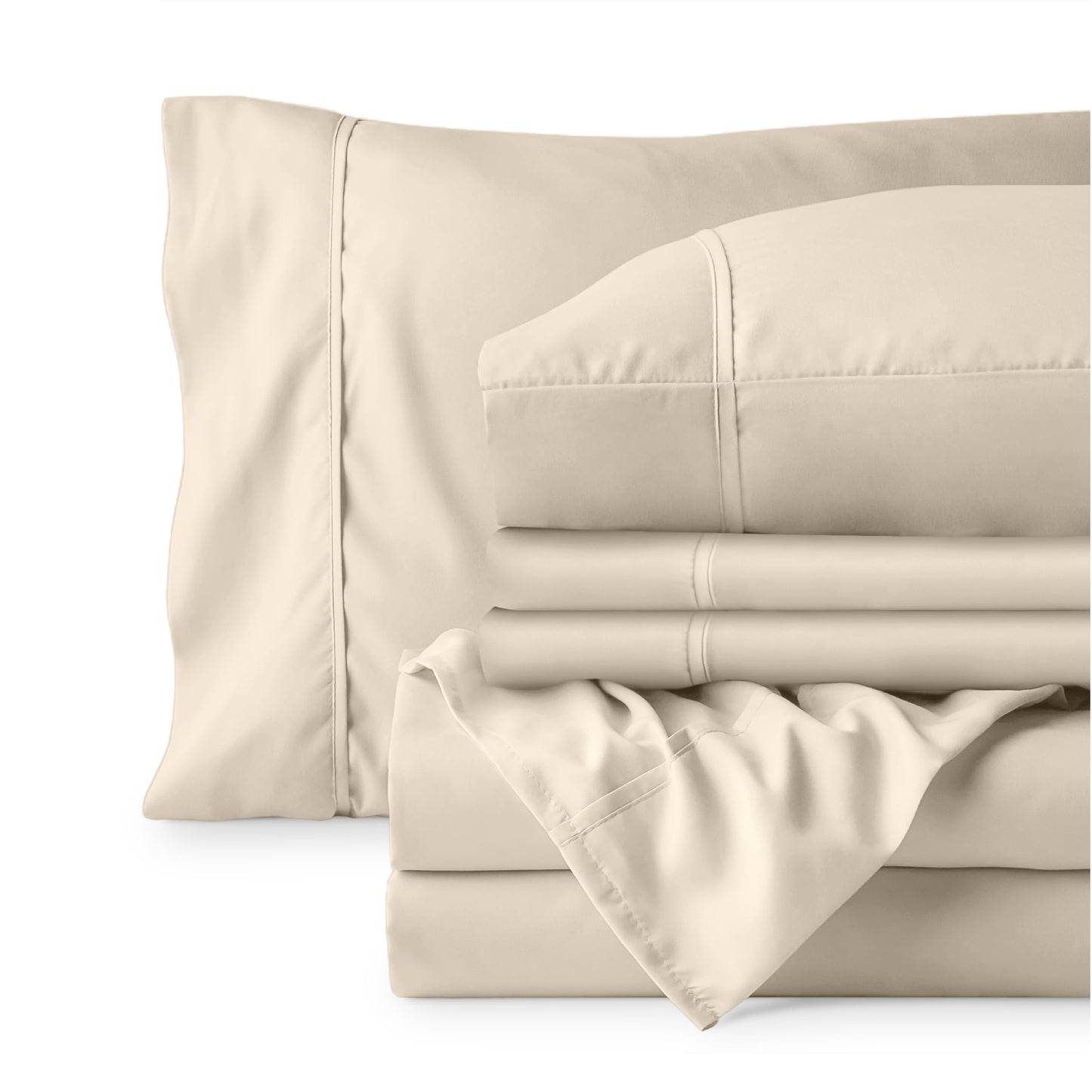 Bare Home Hotel Luxury Full Sheet Set, Extra Soft - 6 Piece Set - Deep Pockets - Easy Fit - Cooling & Breathable - Wrinkle, Fade, Stain Resistant - Includes 4 Pillowcases (Full, Sand)