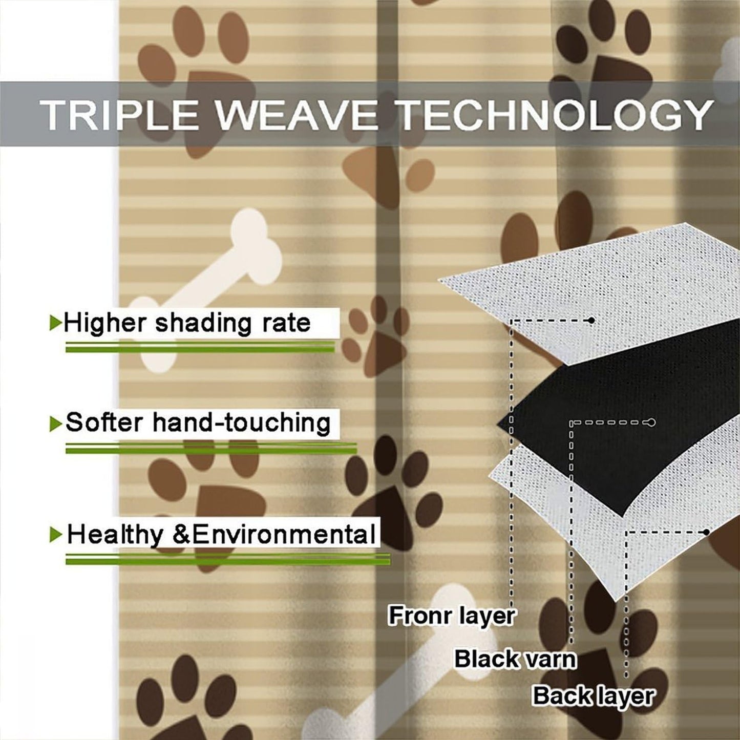 Dog Paw Print Curtains,Cute Animal Paw Print Window Treatments for Kids Boys Girls Bedroom Living Room Décor Drapes 2 Panel Sets Total Size 42" x 45" Brown