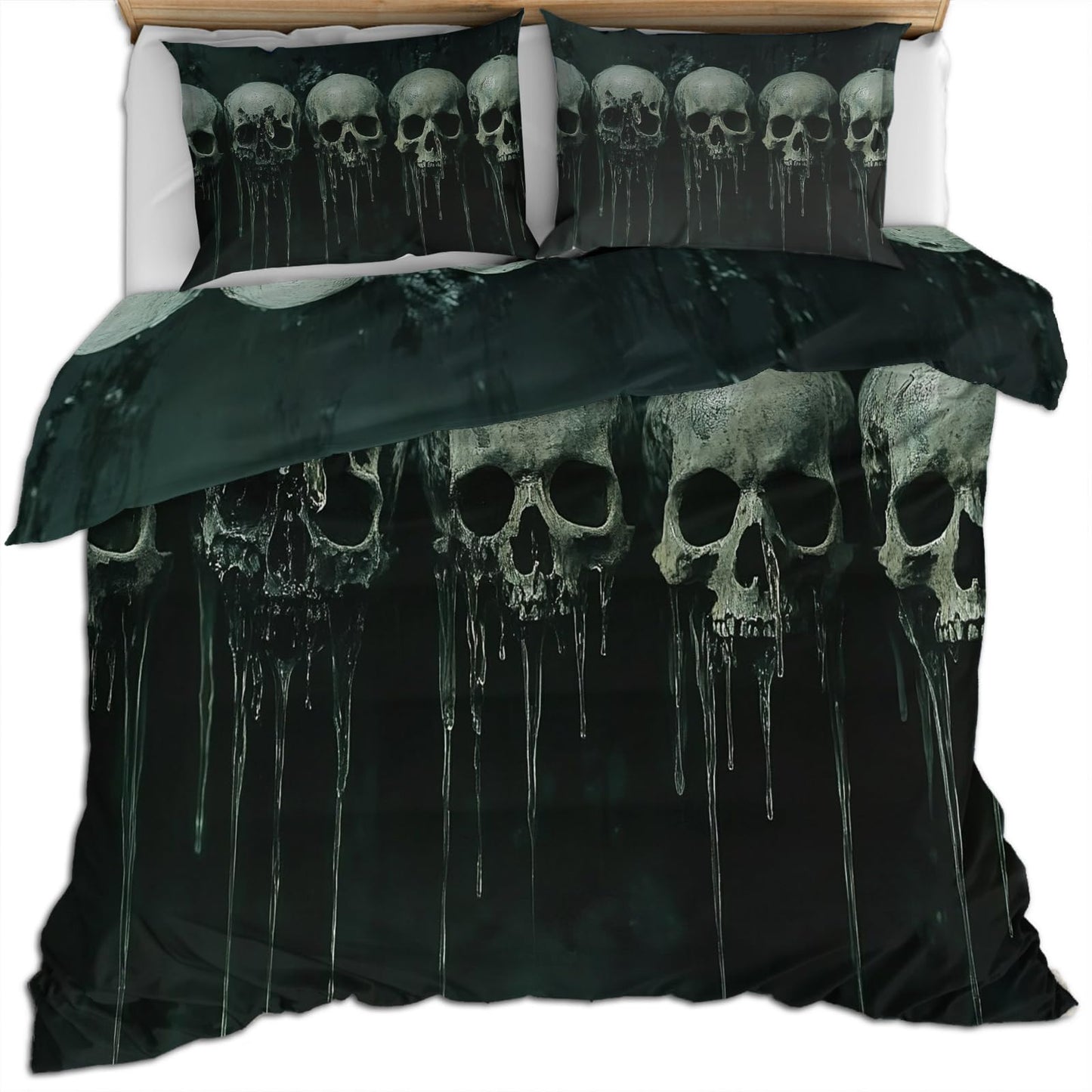 PAISUOQ Gothic Bedding, Gothic Skull Comforters Queen Size, Dark Black Skull Duvet Cover with 2 Pillowcases, 3 Pieces with Zipper & Ties, Home Decor & Gifts