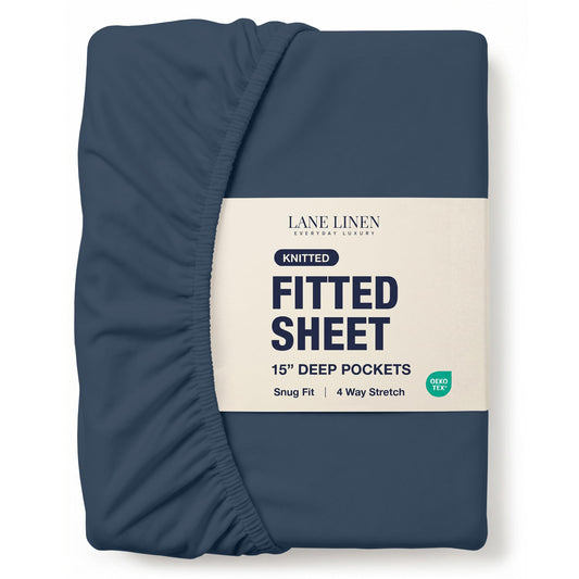 Full Size Bottom Sheet - All Around Durable Elastic for a Snug Fit - 15" Deep Pocket Fitted Sheet - Helps Keep You Cool & Dry and Stays in Place - Ultra Soft, Wrinkle Free & Easy Care - Estate Blue