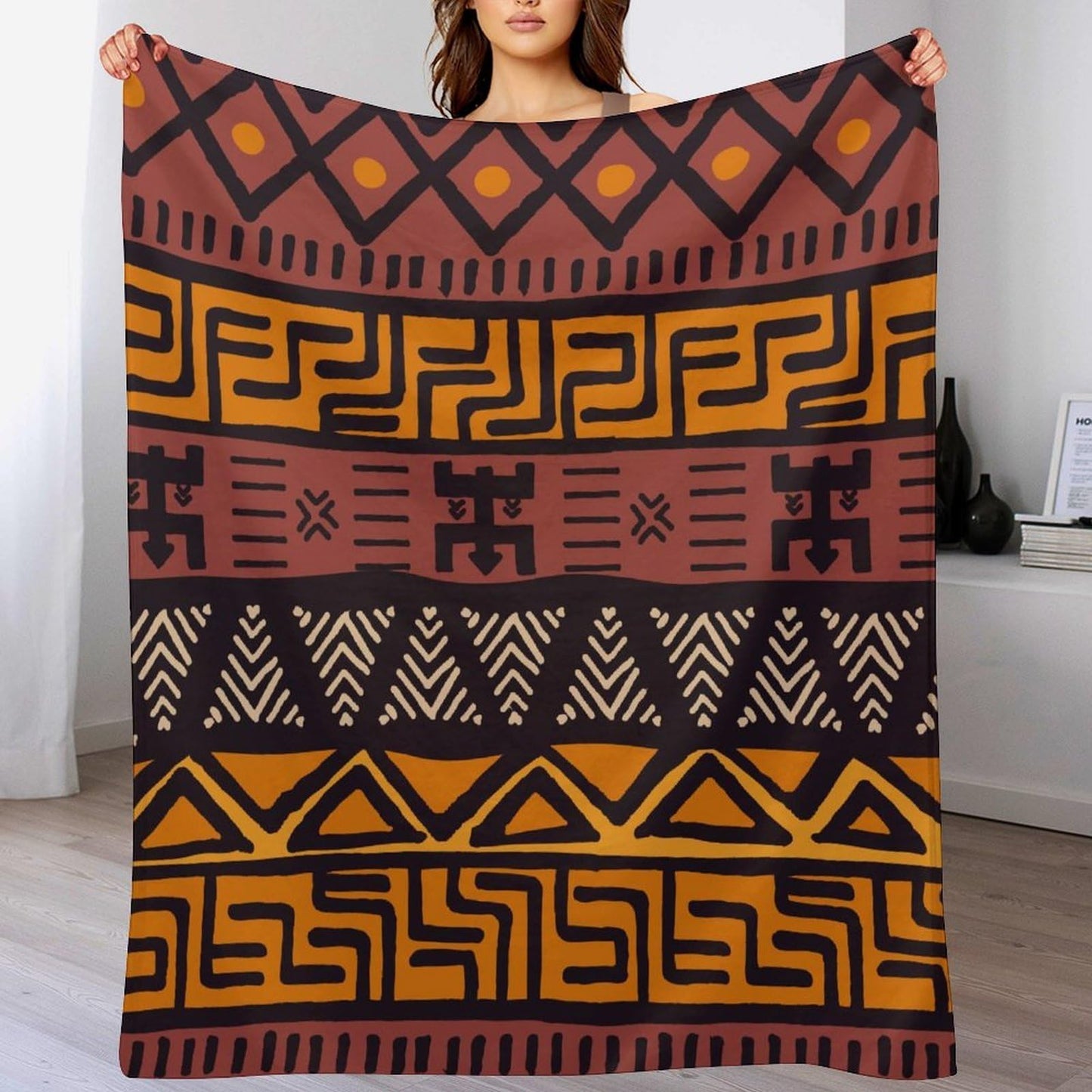 ZhiRain African Tribal Throw Blanket African Mud Cloth Pattern Abstract Geometric Ethnic Traditional Blanket for Sofa Bed Couch Chair Or Dorm 50"x60"